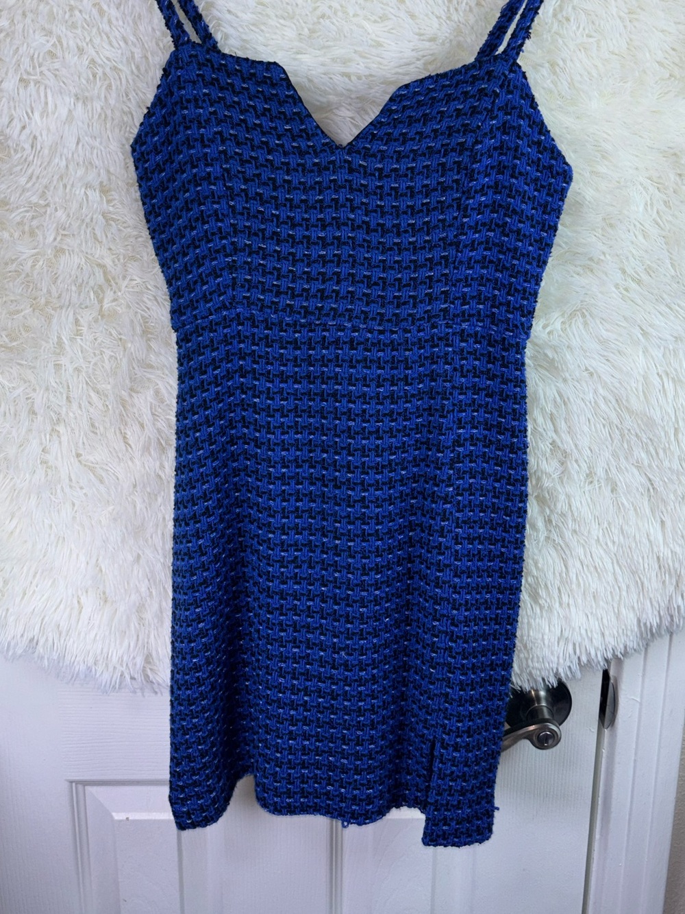 Zara Blue Textured Knit Spaghetti Strap Mini Dress - Picture 4 of 16